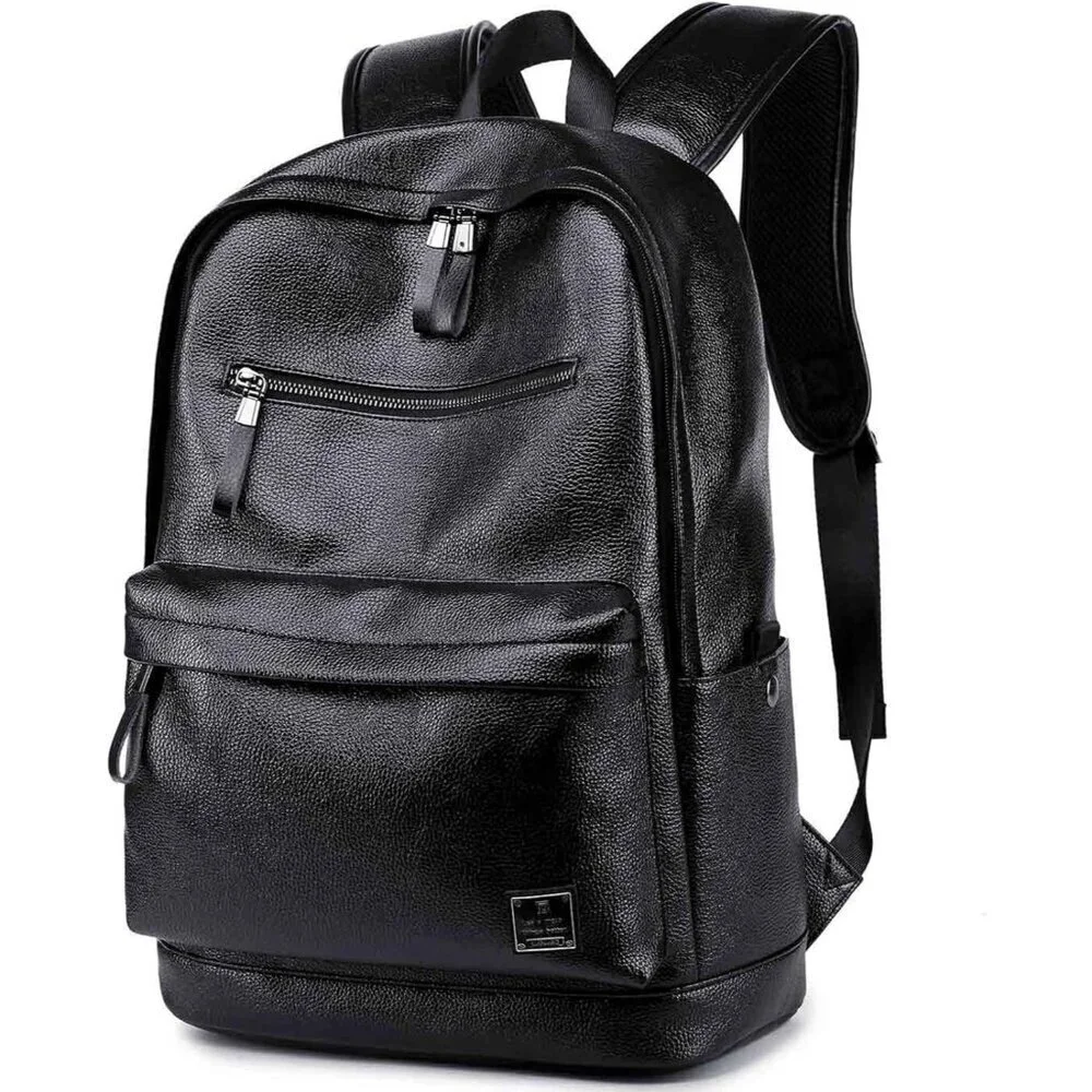 ✨Men Black Leather Laptop Backpack School College Bookbag Casual Travel Daypack